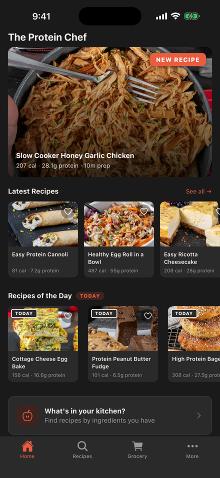 The Protein Chef app home screen
